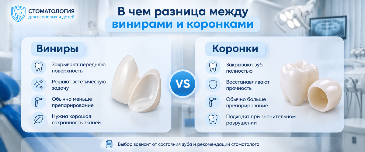В чем разница между винирами и коронками - Стоматология у метро Щелковская и Первомайская