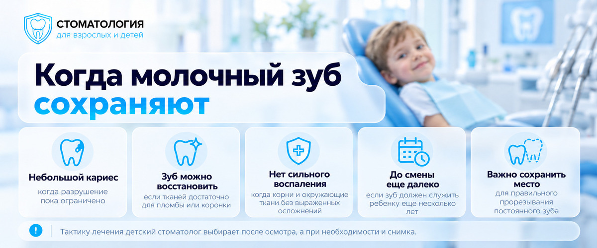 Когда молочный зуб сохранят ребенку - инфографика Стоматология на Щелковской и Первомайской